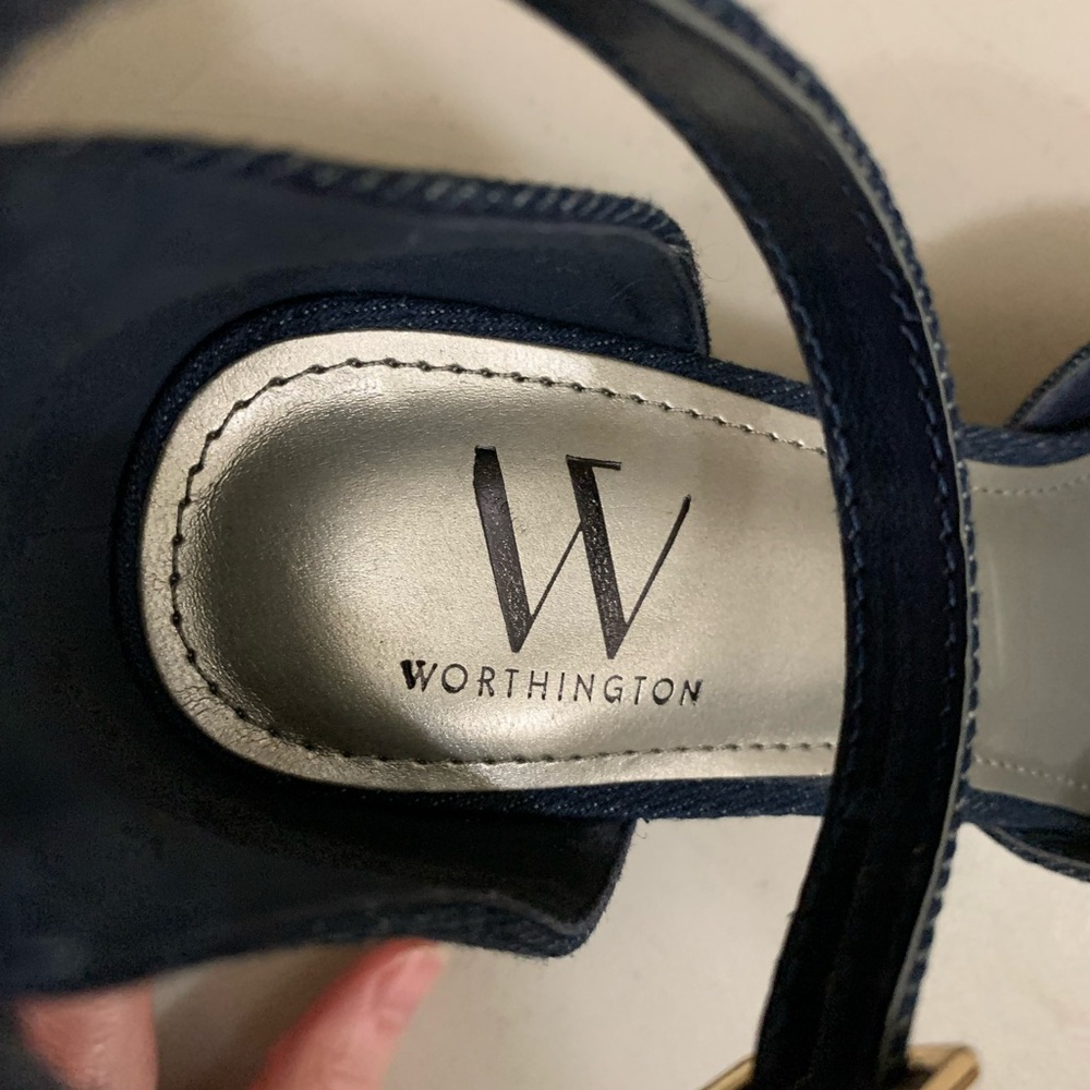 Worthington Denim Panama Cork Block Chunky Heel Women’s Size 7 Patriotic Pumps V - Picture 9 of 9
